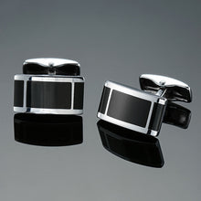 Load image into Gallery viewer, Copper quality enamel square stripes gold silver black flower cufflinks Top brand men's French shirt cufflinks